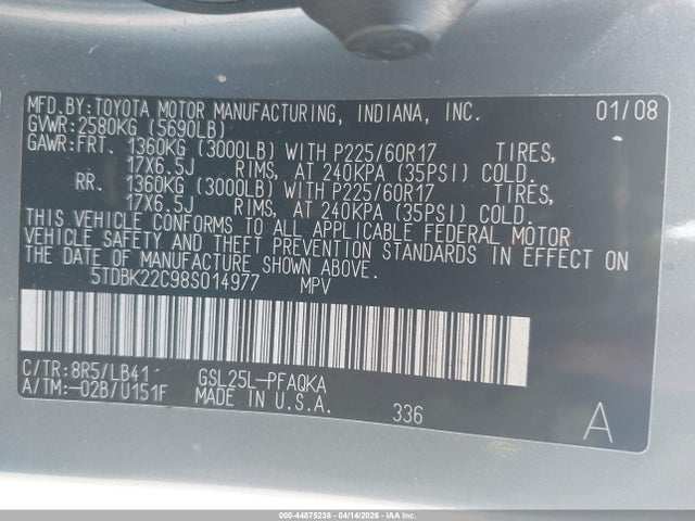 2008 TOYOTA SIENNA 5TDBK22C98S014977 Photo 8