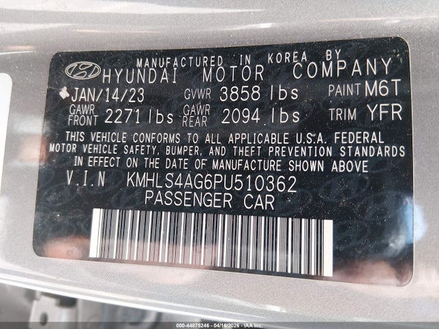 44875246 :رقم المزاد ، KMHLS4AG6PU510362 vin ، 2023 Hyundai Elantra Sel مزاد بيع
