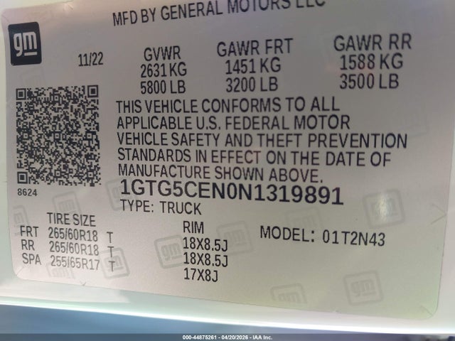 Aukcja sprzedaży 2022 Gmc Canyon 2wd  Short Box Elevation, vin: 1GTG5CEN0N1319891, numer aukcji: 44875261