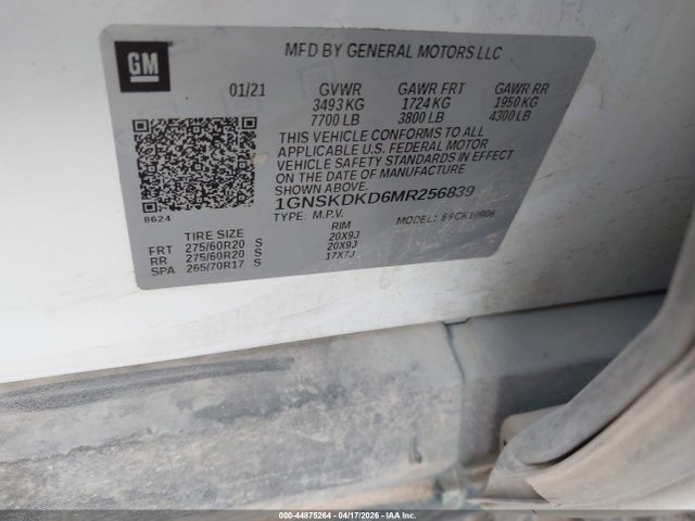Aukcja sprzedaży 2021 Chevrolet Suburban 4wd Z71, vin: 1GNSKDKD6MR256839, numer aukcji: 44875264