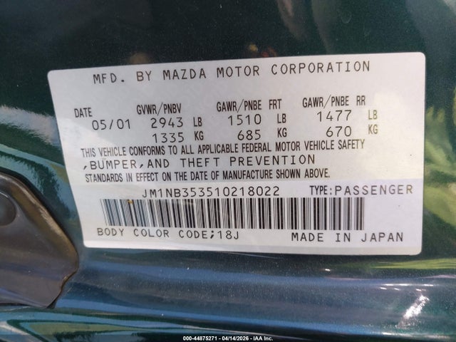 Продаж на аукціоні авто 2001 Mazda Mx-5 Miata Ls/special Edition, vin: JM1NB353510218022, номер лоту: 44875271