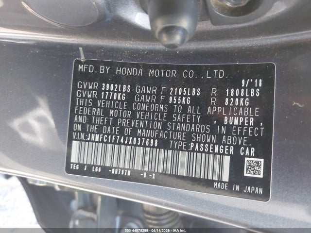 Продажа на аукционе авто 2018 Honda Civic Ex-l, vin: JHMFC1F74JX037698, номер лота: 44875299