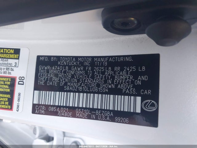 44875311 :رقم المزاد ، 58ADZ1B10LU061594 vin ، 2020 Lexus Es 350 مزاد بيع