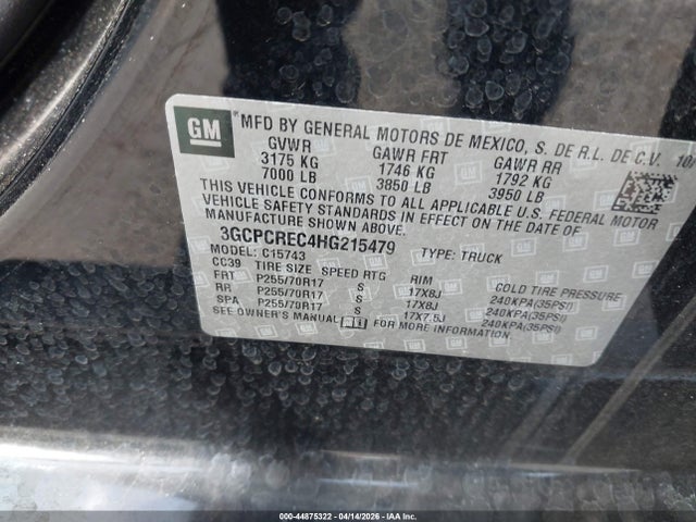 3GCPCREC4HG215479 Chevrolet Silverado 1500 1lt