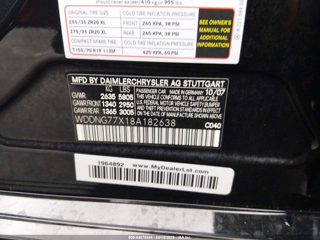 Aukcja sprzedaży 2008 Mercedes-benz S 63 Amg, vin: WDDNG77X18A182638, numer aukcji: 44875344