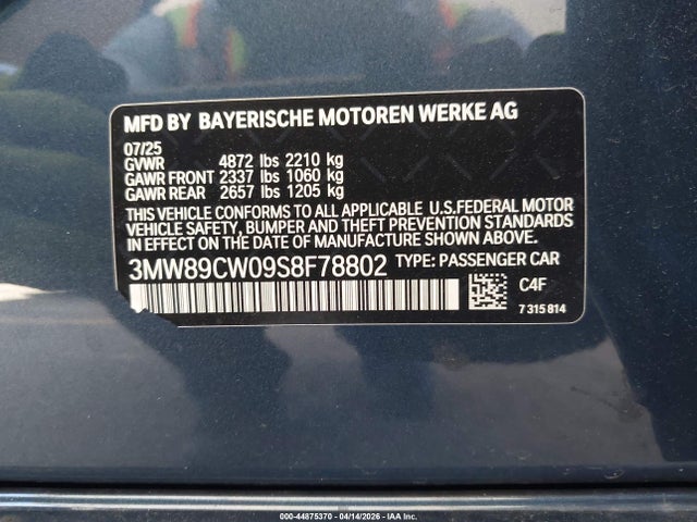 Продажа на аукционе авто 2025 Bmw 330i Xdrive, vin: 3MW89CW09S8F78802, номер лота: 44875370