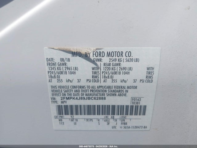 Продажа на аукционе авто 2018 Ford Edge Sel, vin: 2FMPK4J89JBC62888, номер лота: 44875375