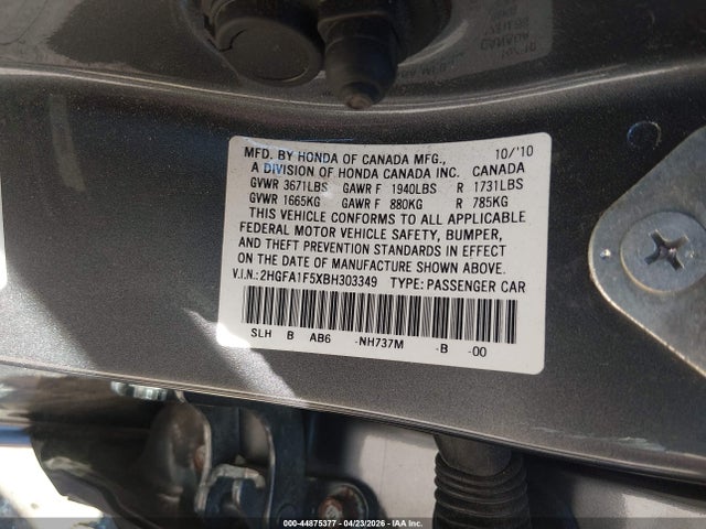 Aukcja sprzedaży 2011 Honda Civic Lx, vin: 2HGFA1F5XBH303349, numer aukcji: 44875377