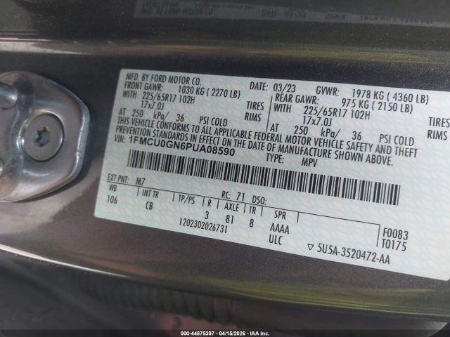 2023 Ford Escape Active მანქანა იყიდება აუქციონზე, vin: 1FMCU0GN6PUA08590, აუქციონის ნომერი: 44875397