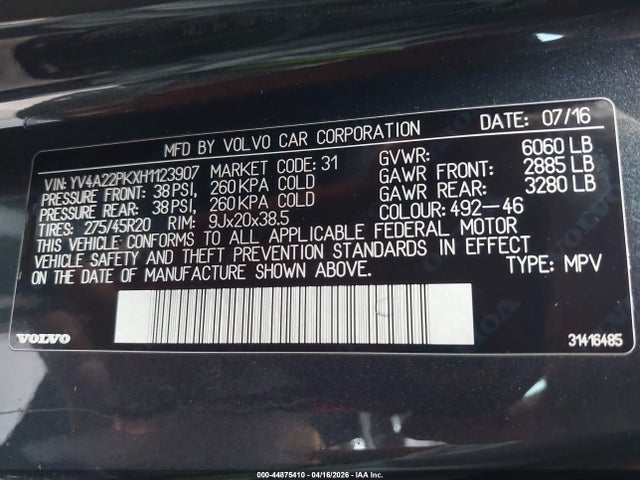 YV4A22PKXH1123907 Volvo Xc90 T6 Momentum
