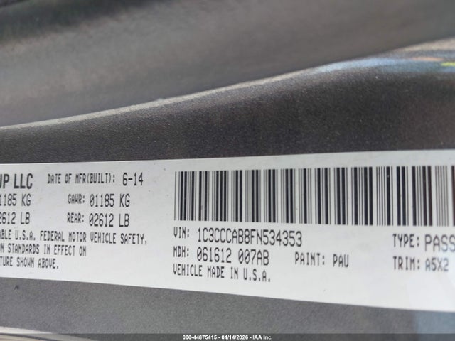 44875415 :رقم المزاد ، 1C3CCCAB8FN534353 vin ، 2015 Chrysler 200 Limited مزاد بيع