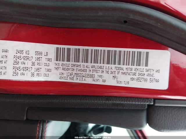 44875417 :رقم المزاد ، 1C4PJMBS2GW335883 vin ، 2016 Jeep Cherokee Trailhawk مزاد بيع