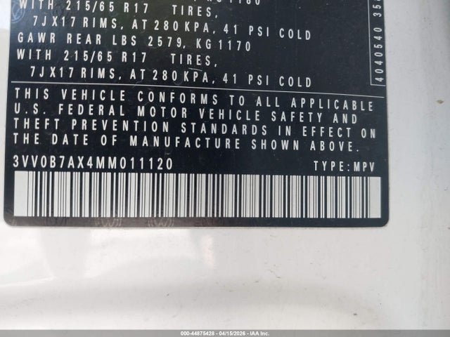 2021 Volkswagen Tiguan 2.0t S მანქანა იყიდება აუქციონზე, vin: 3VV0B7AX4MM011120, აუქციონის ნომერი: 44875428