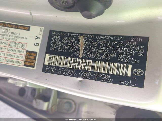 JTDKBRFU9G3500572 Toyota Prius Two