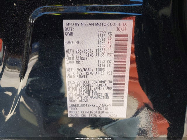 Продаж на аукціоні авто 2025 Nissan Frontier Sv 4x4, vin: 1N6ED1EK4SN617964, номер лоту: 44875444