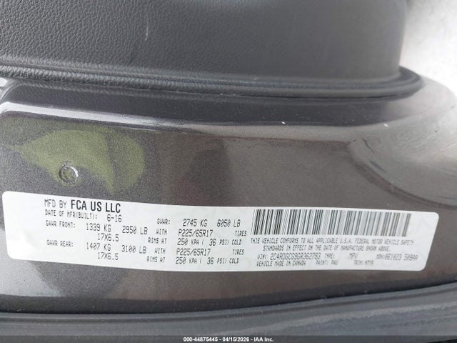 Продажа на аукционе авто 2016 Dodge Grand Caravan Sxt, vin: 2C4RDGCG9GR362793, номер лота: 44875445