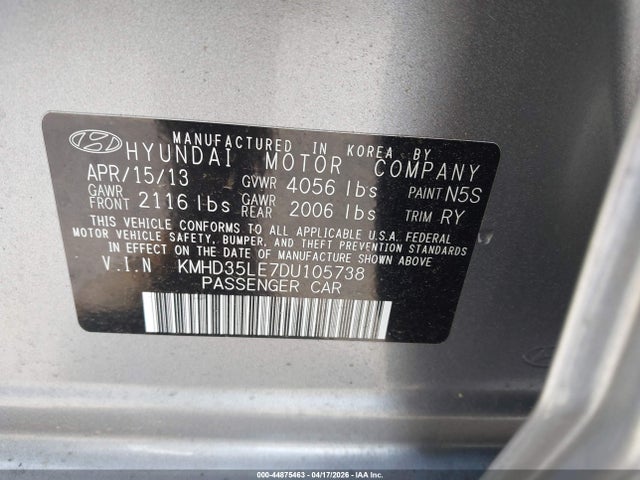 Продаж на аукціоні авто 2013 Hyundai Elantra Gt, vin: KMHD35LE7DU105738, номер лоту: 44875463