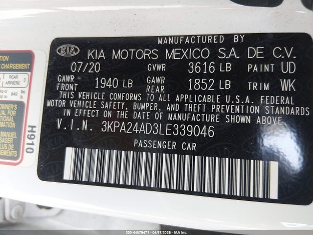 KIA RIO LX 2020 3KPA24AD3LE339046 Image 9