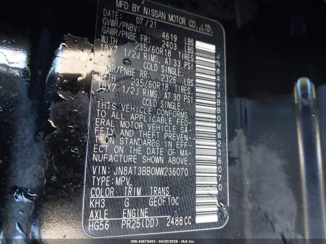 JN8AT3BB0MW236070 Nissan Rogue Sv Intelligent Awd