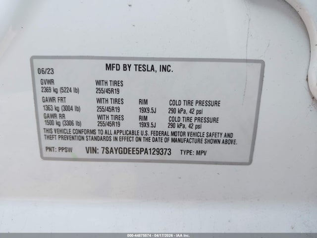 7SAYGDEE5PA129373 Tesla Model Y Awd/long Range Dual Motor All-wheel Drive