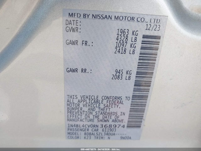 44875579 :رقم المزاد ، 1N4BL4CV0RN368974 vin ، 2024 Nissan Altima Sr Fwd مزاد بيع