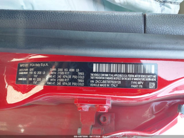 Продажа на аукционе авто 2015 Jeep Renegade Latitude, vin: ZACCJBBT6FPB39128, номер лота: 44875586