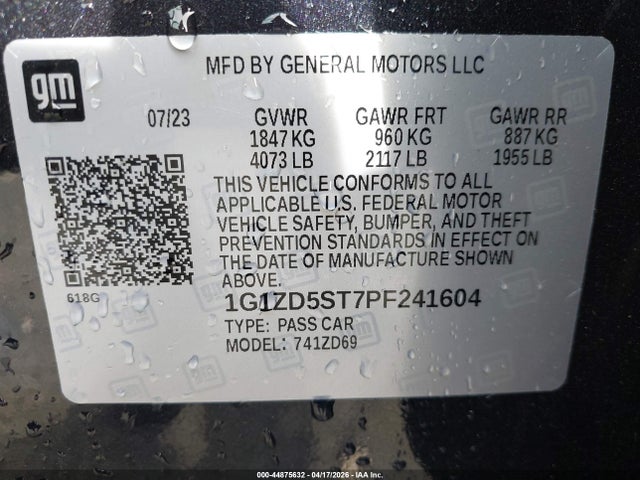Aukcja sprzedaży 2023 Chevrolet Malibu Fwd 1lt, vin: 1G1ZD5ST7PF241604, numer aukcji: 44875632