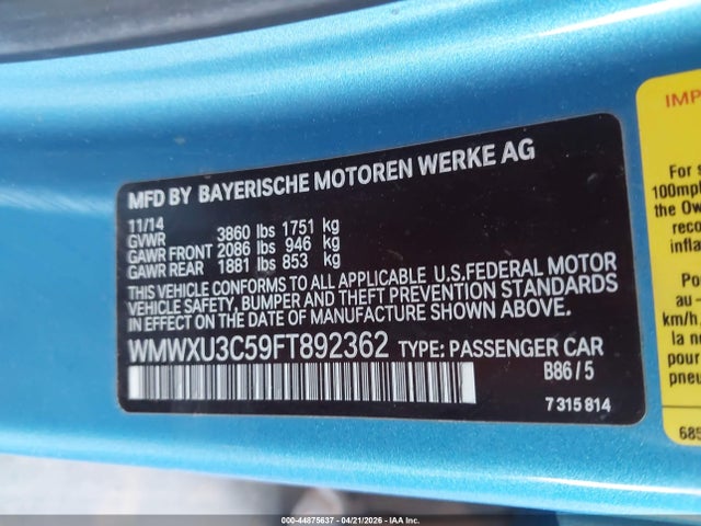 Mini Hardtop Cooper S 2015 WMWXU3C59FT892362 Image 9