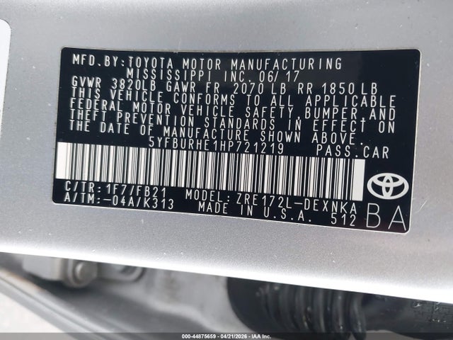 Toyota COROLLA LE 2017 5YFBURHE1HP721219 Image 9