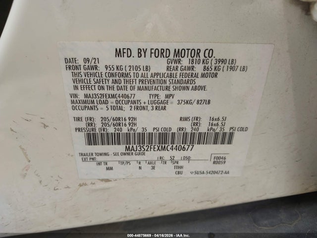 Ford ECOSPORT S 2021 MAJ3S2FEXMC440677 Image 9