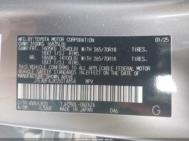 Продажа на аукционе авто 2025 Toyota Land Cruiser, vin: JTEABFAJXS5014854, номер лота: 44875677