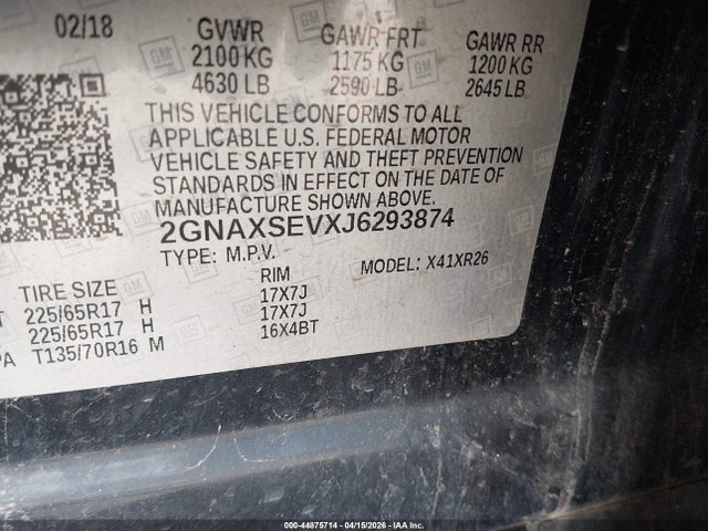 Chevrolet EQUINOX LT 2018 2GNAXSEVXJ6293874 Image 9