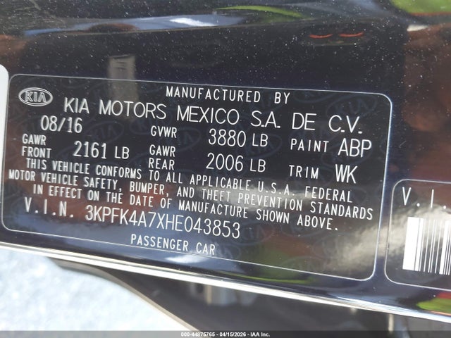KIA FORTE LX 2017 3KPFK4A7XHE043853 Image 9