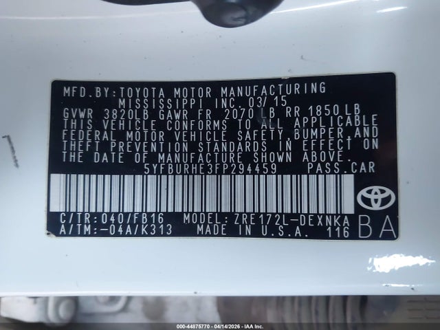 Toyota COROLLA LE 2015 5YFBURHE3FP294459 Image 9