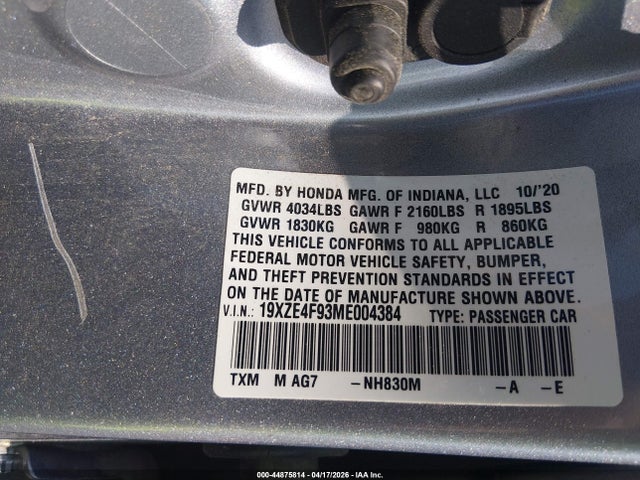 Aukcja sprzedaży 2021 Honda Insight Touring, vin: 19XZE4F93ME004384, numer aukcji: 44875814