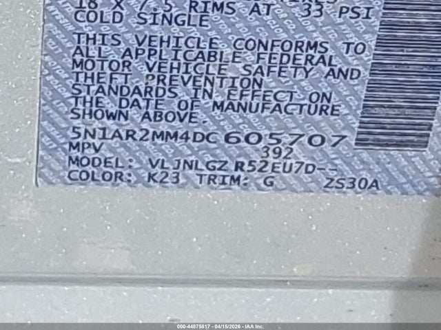 Aukcja sprzedaży 2013 Nissan Pathfinder Sl, vin: 5N1AR2MM4DC605707, numer aukcji: 44875817