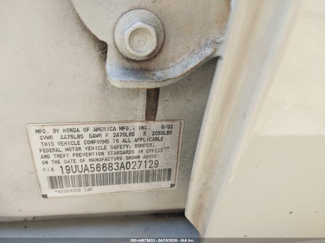 Auction sale of the 2003 Acura Tl 3.2, vin: 19UUA56683A027129, lot number: 44875833