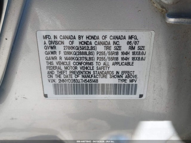 2007 ACURA MDX 2HNYD28327H545148 Photo 8
