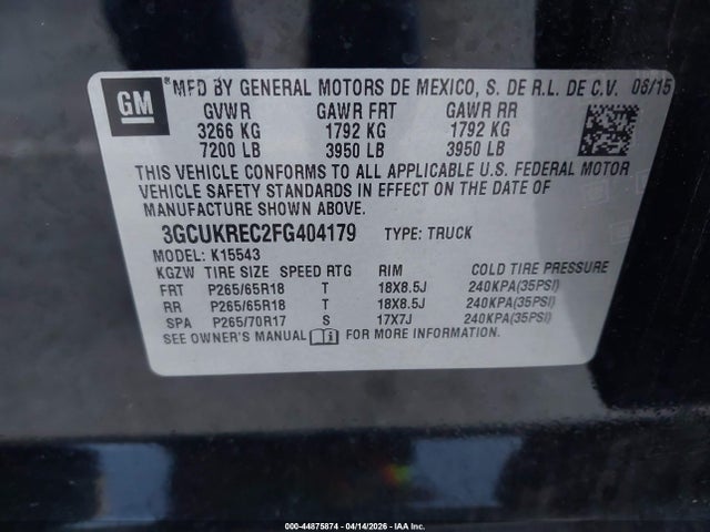 Chevrolet Silverado 1500 2lt 2015 3GCUKREC2FG404179 Image 9