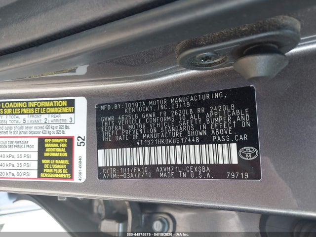 4T1B21HK0KU517448 Toyota Camry Hybrid Se
