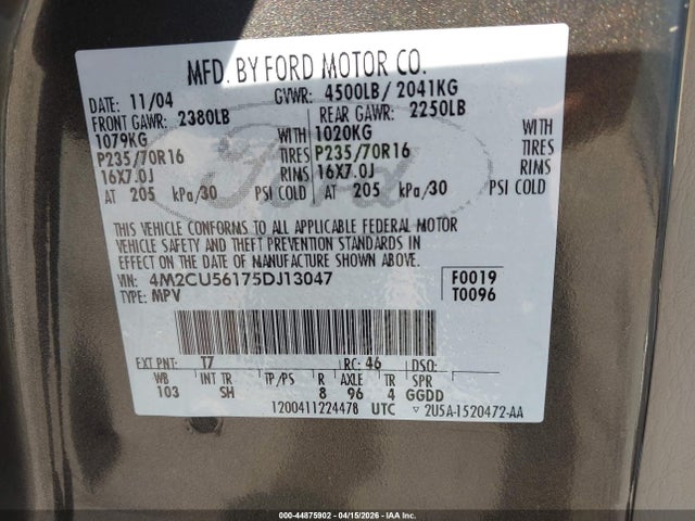 2005 MERCURY MARINER 4M2CU56175DJ13047 Photo 8
