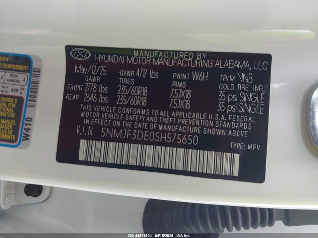 Продаж на аукціоні авто 2025 Hyundai Tucson Xrt, vin: 5NMJF3DE0SH575650, номер лоту: 44875904