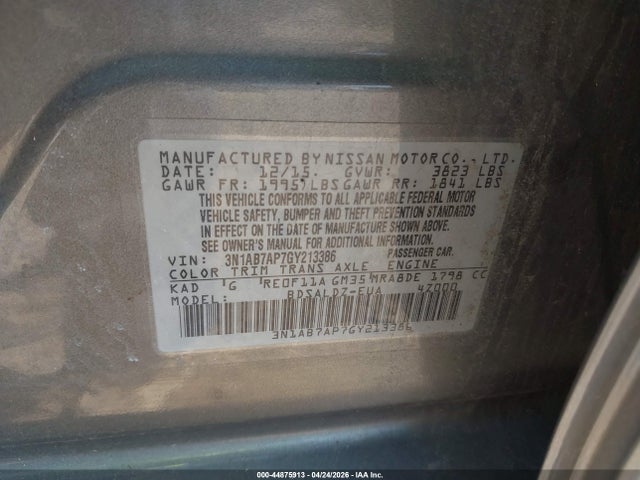 2016 Nissan Sentra Sv მანქანა იყიდება აუქციონზე, vin: 3N1AB7AP7GY213386, აუქციონის ნომერი: 44875913