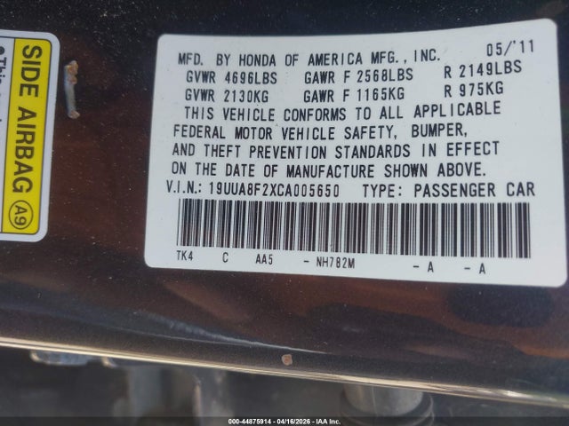 Aukcja sprzedaży 2012 Acura Tl 3.5, vin: 19UUA8F2XCA005650, numer aukcji: 44875914