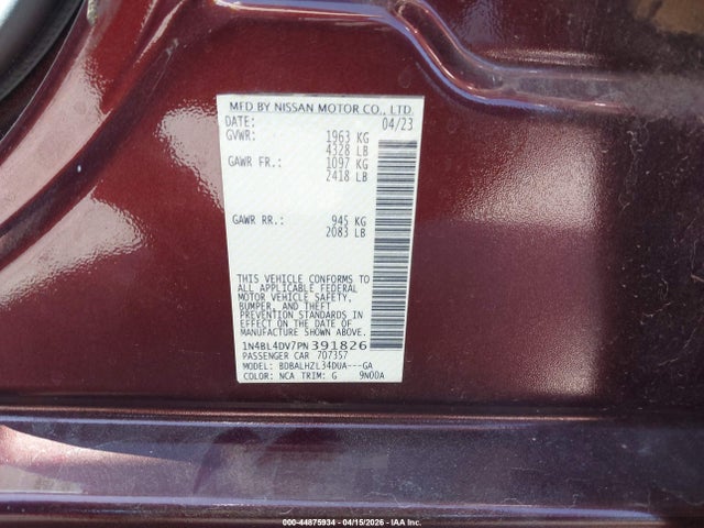 1N4BL4DV7PN391826 Nissan Altima Sv Fwd
