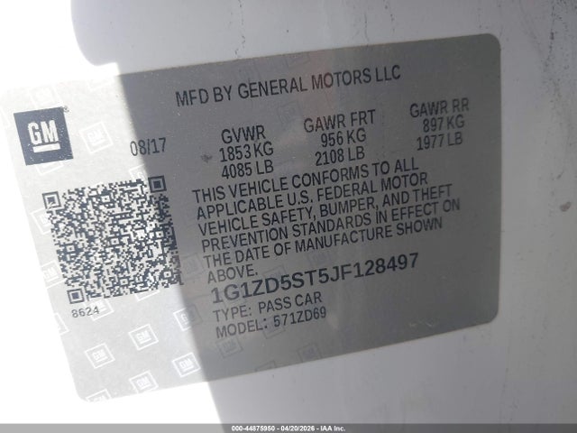 44875950 :رقم المزاد ، 1G1ZD5ST5JF128497 vin ، 2018 Chevrolet Malibu Lt مزاد بيع
