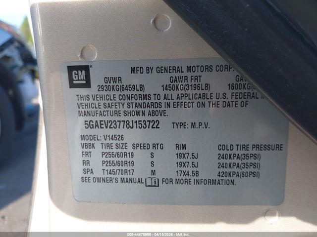 Aukcja sprzedaży 2008 Buick Enclave Cxl, vin: 5GAEV23778J153722, numer aukcji: 44875998