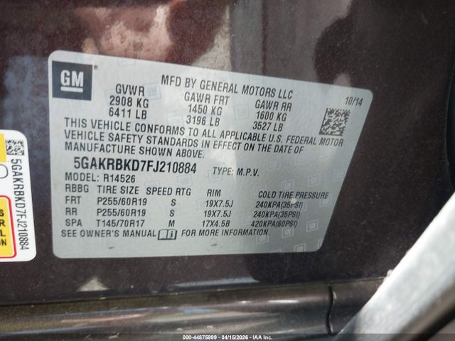 Продажа на аукционе авто 2015 Buick Enclave Leather, vin: 5GAKRBKD7FJ210884, номер лота: 44875999