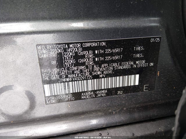 Aukcja sprzedaży 2025 Toyota Rav4 Hybrid Xle, vin: JTMRWRFV4SD291725, numer aukcji: 44876002