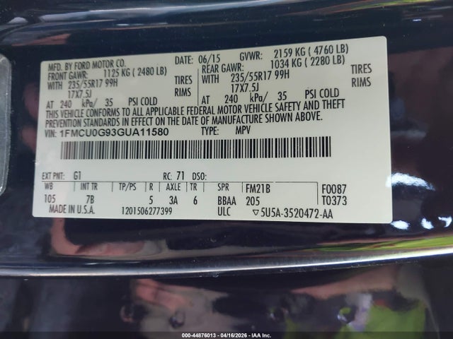Ford ESCAPE SE 2016 1FMCU0G93GUA11580 Image 9